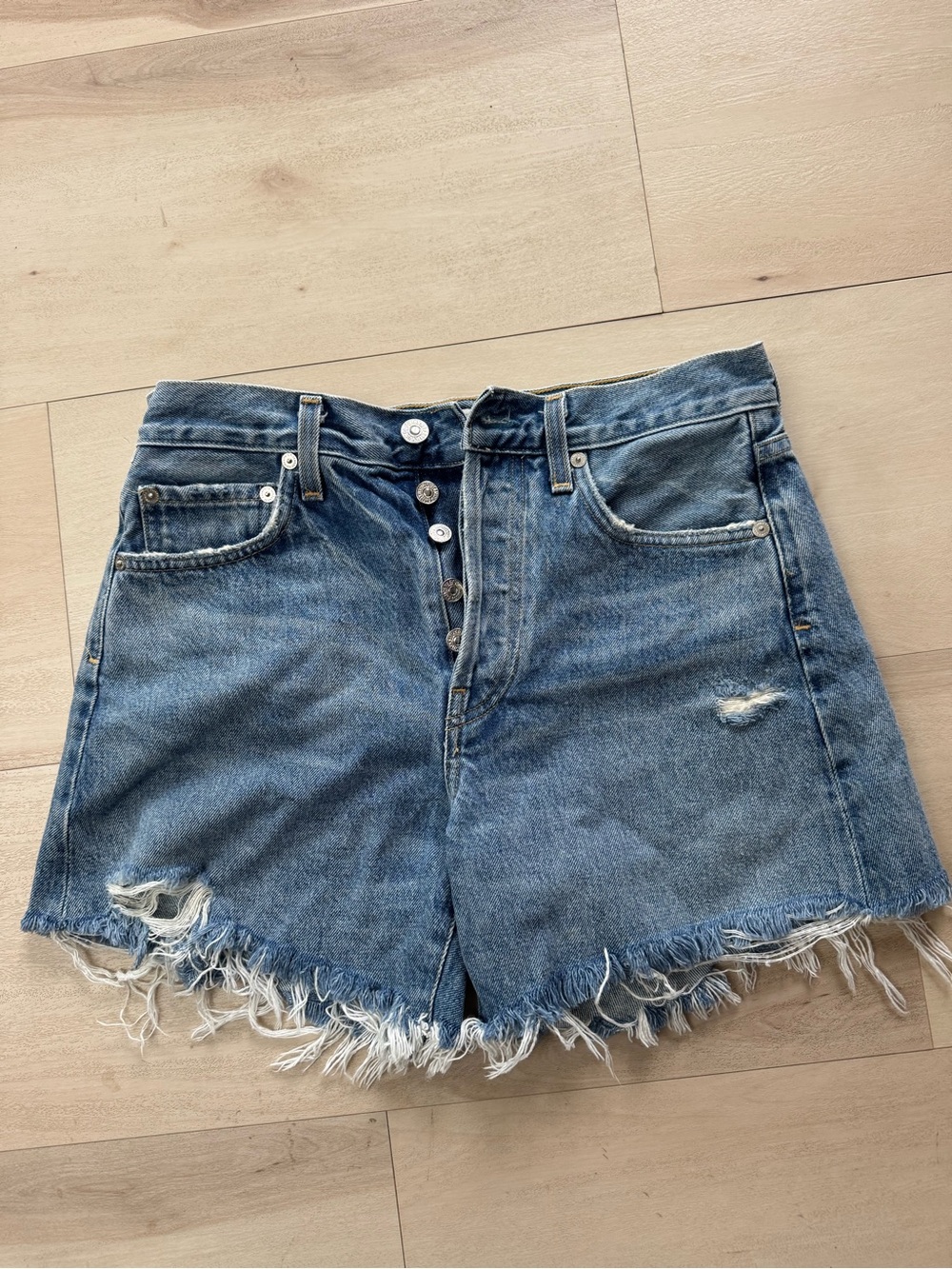 Citizens of Humanity Frieda High-Rise Distressed Denim Shorts - Blue